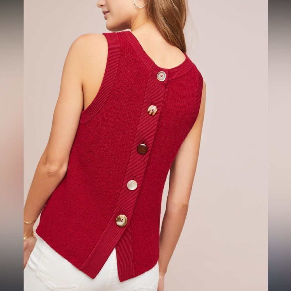 MOTH Anthropologie Buttoned Sweater Tank In Burgundy Size S